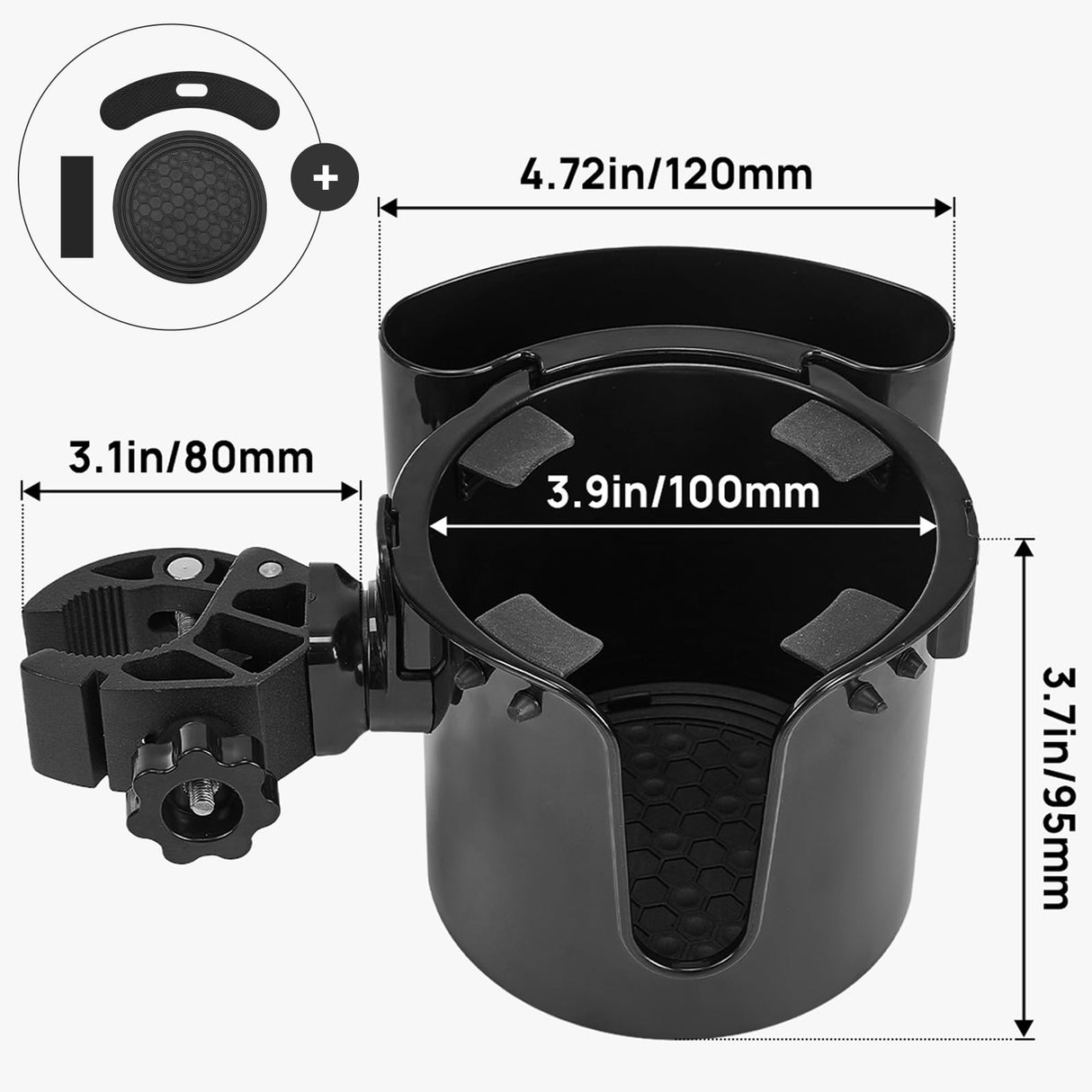 JOYTUTUS Wheelchair Cup Holder, 2-in-1 Walker Cup Holder with 4.72'' Small Storage Box, Drink Holder for Bottle with Handle, Fit for Wheelchair, Walker, Rollator, Stroller, Camper, Golf cart (Small)