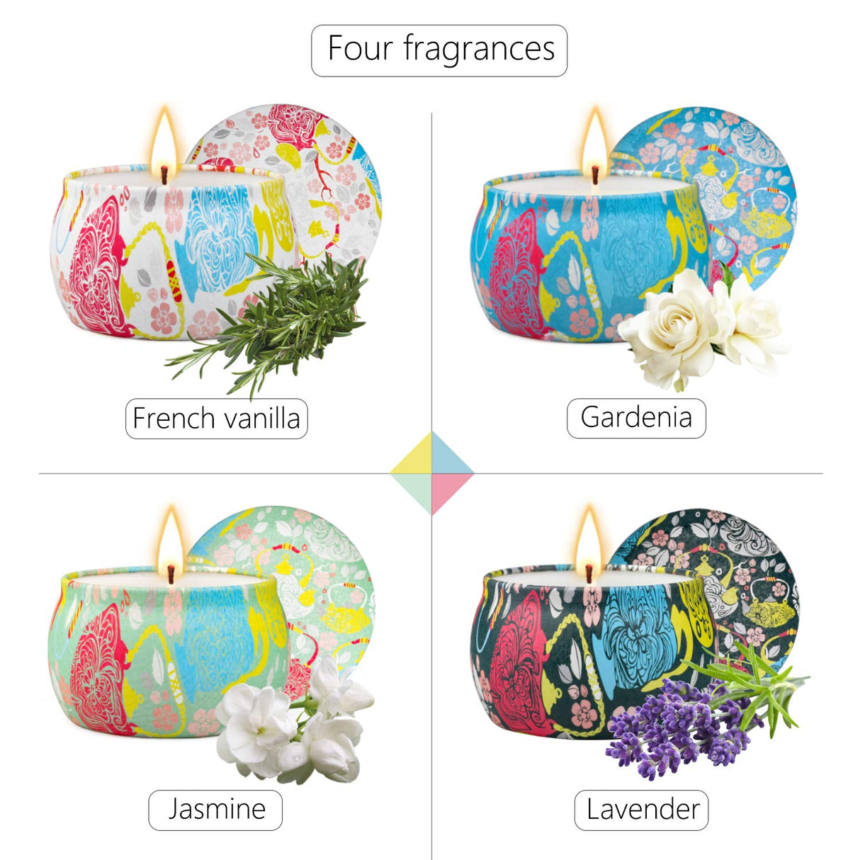 Scented Candles, 4 Packs 4.4oz Candle Set, Soy Candles for Home Scented, Aromatherapy Candle for Stress Relief, Bathing, Ideal Gifts for Women Birthday, Thanksgiving, Christmas, Get Well Soon Gifts