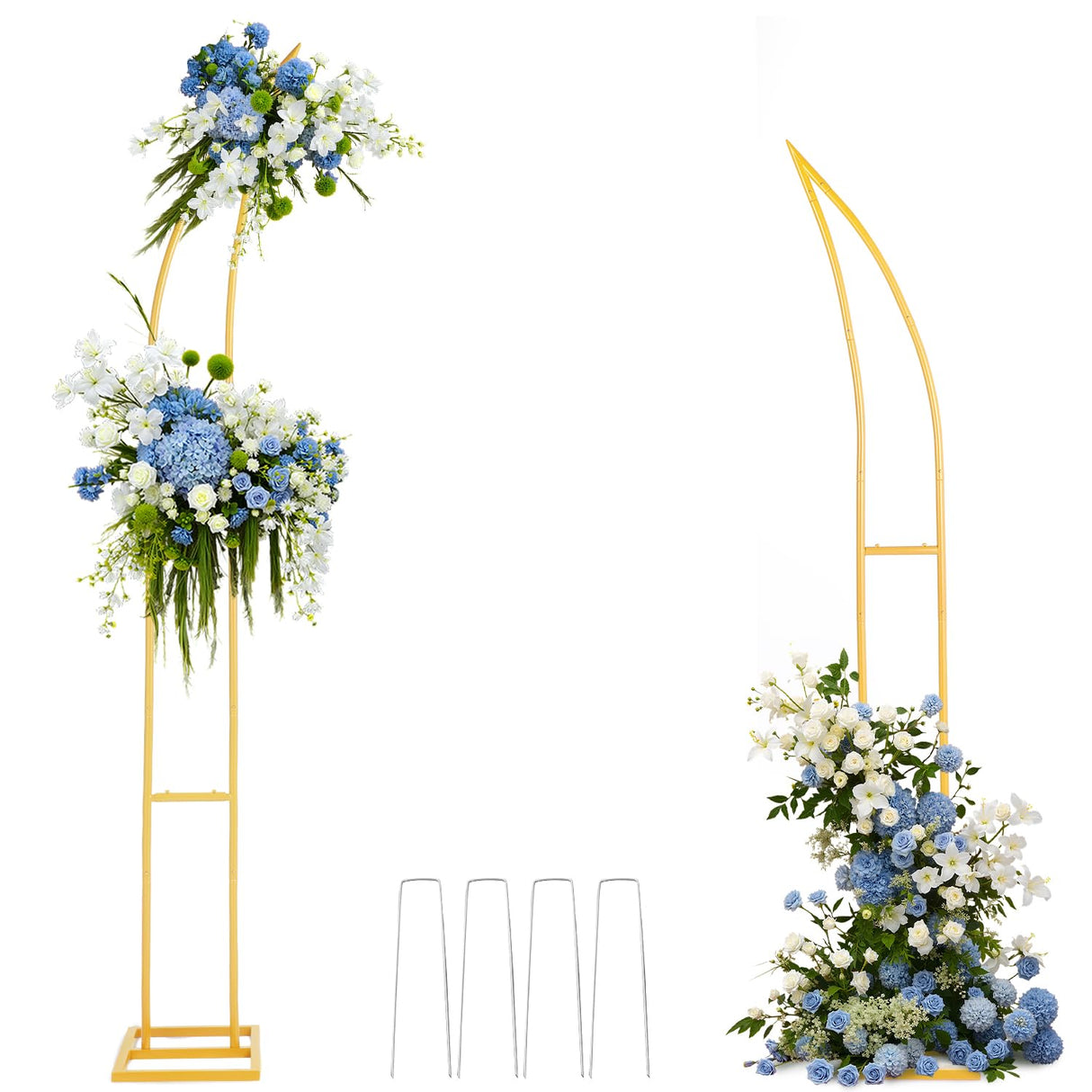 Wedding Flower Arch Stand Kit, 6.9FT & 6.2FT Balloon Moon Arch Backdrop Stand Metal Half Gold for Wedding Proposal Anniversary Bridal Shower Background Stand Party Decorations Indoor & Outdoor