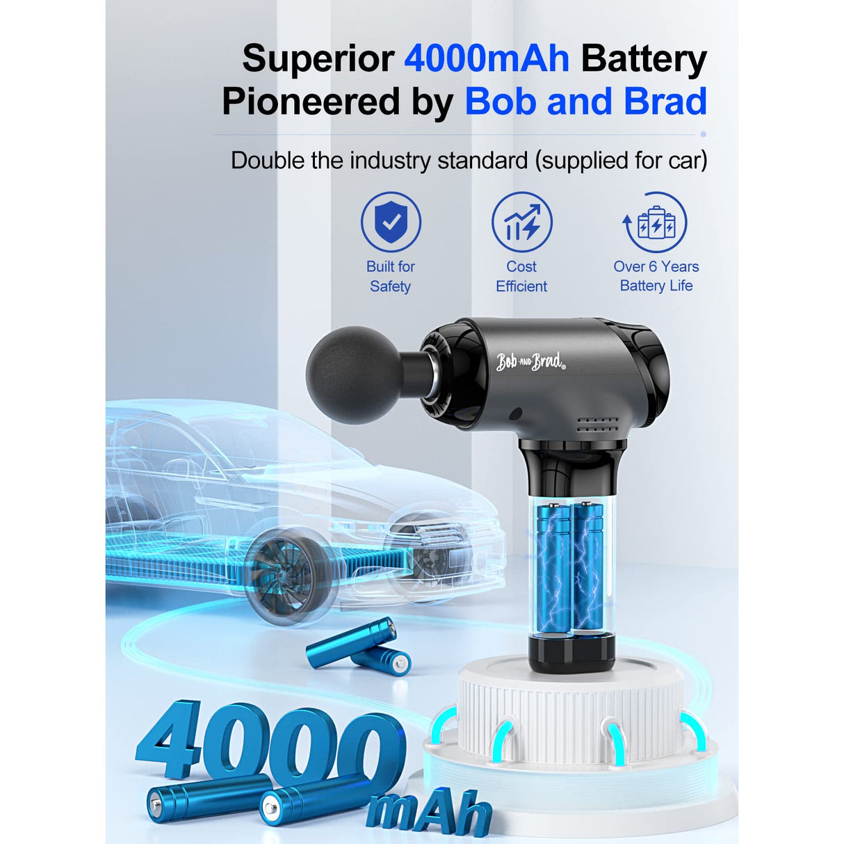 BOB AND BRAD T2 Massage Gun, Deep Tissue Percussion Muscle Massage Gun for Back and Neck, Upgraded 4000 mah Battery, Handheld Electric Back Massager for Athletes Pain Relief, FSA and HSA Eligible