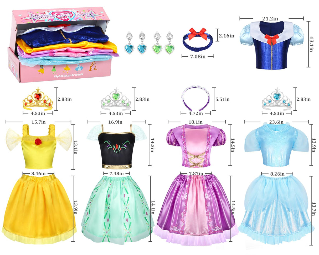 LIMIROLER 18 Pcs Princess Dress Up Clothes for Little Girl Role Play Costume Gift Set, Princess Dress Up Toys for Toddler Girls, Birthday Christmas Party Gifts for Girls Aged 3-6 Years Old