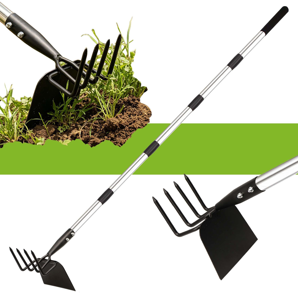 Long Hand Cultivator, 2-in-1 Hand Tiller and Garden Hoe for Gardening