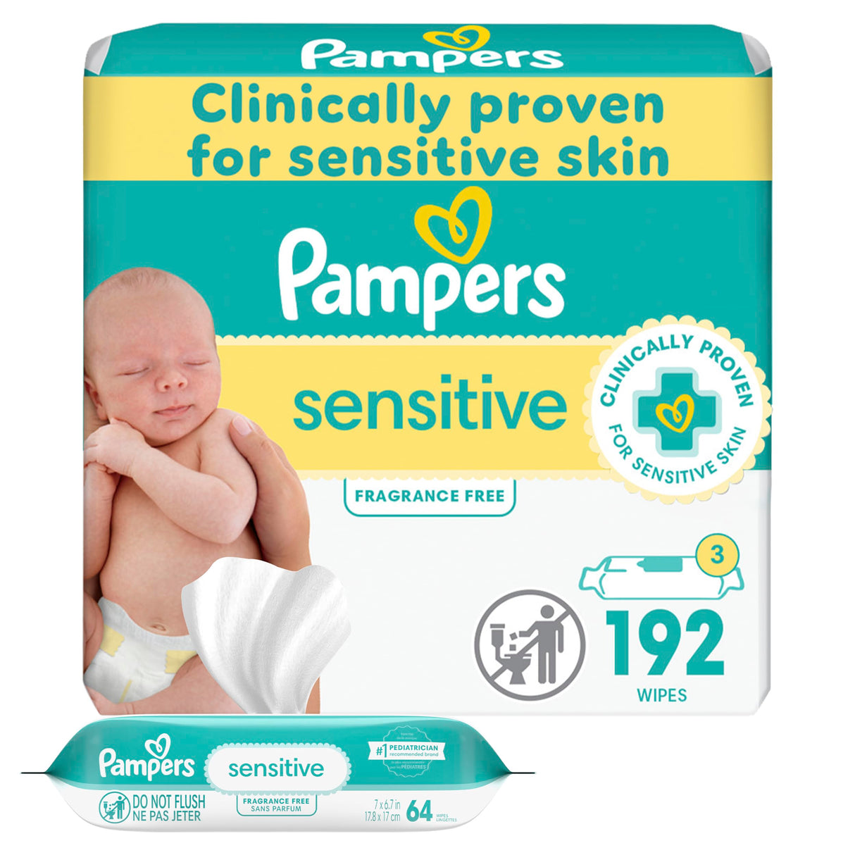 Pampers Baby Wipes, Sensitive, Water Based Wipe, Clinically Proven, Hypoallergenic, and Unscented for Babies, 1008 Wipes Total (12 Flip-Top Packs)
