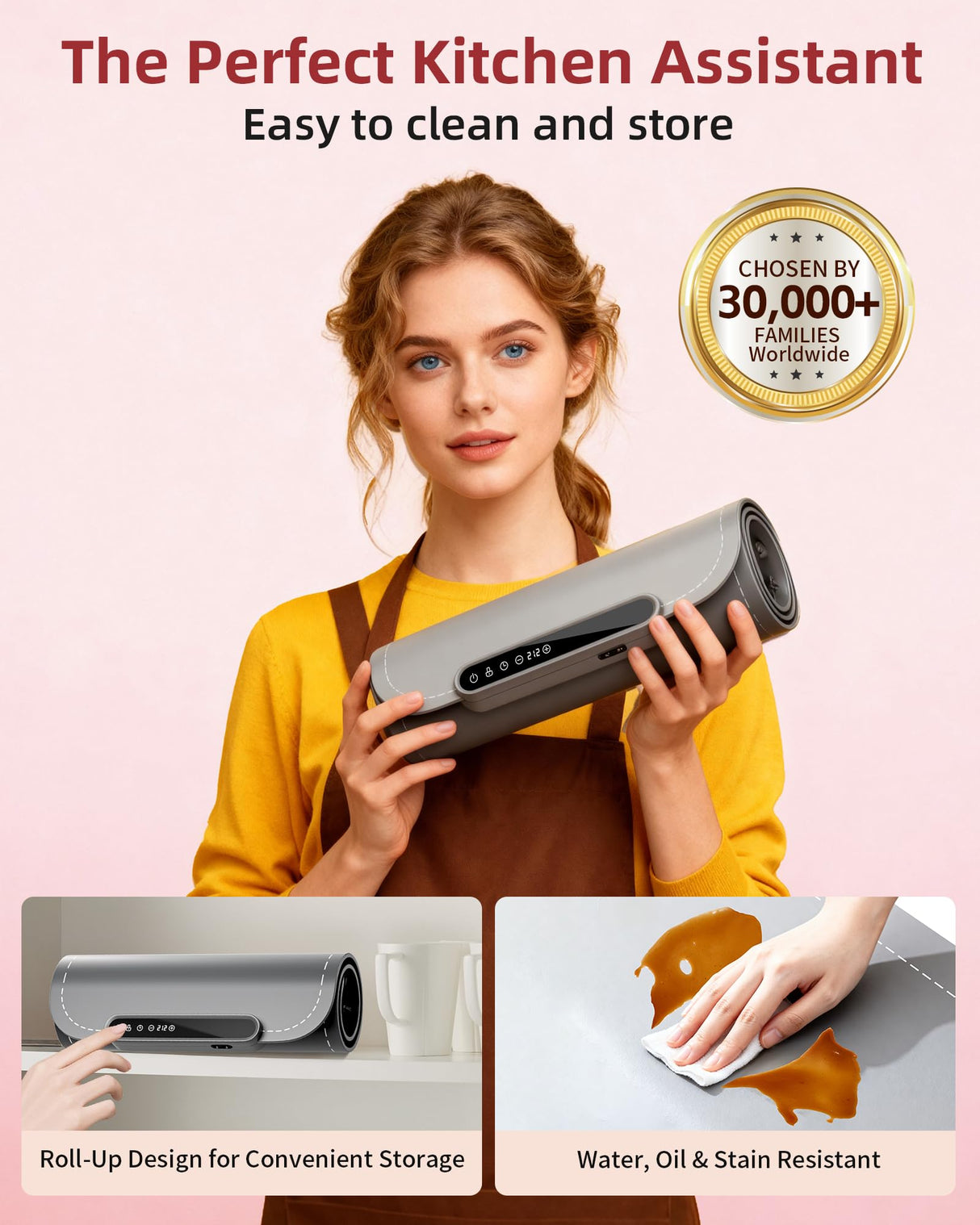 Warming Mat for Food, Upgraded Fast-Heating Electric Warming Tray with 7 Temp Levels & 8 Timers, Buffet Raised Feet & Rollable Silicone Heat Pad, Portable Food Warmer for Home, Party & Travel
