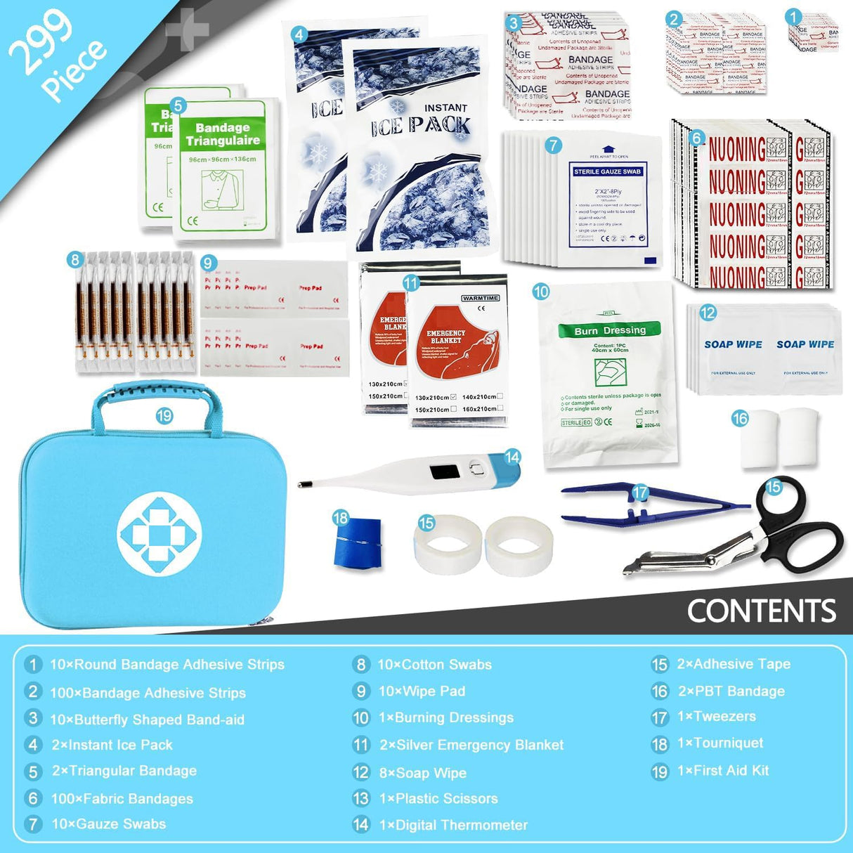 Car-Home Survival-Travel First-Aid Emergency-Kit - 299Piece Equipment Travel Supplies First Aid Set Home Essentials Camping Hiking AMORNING