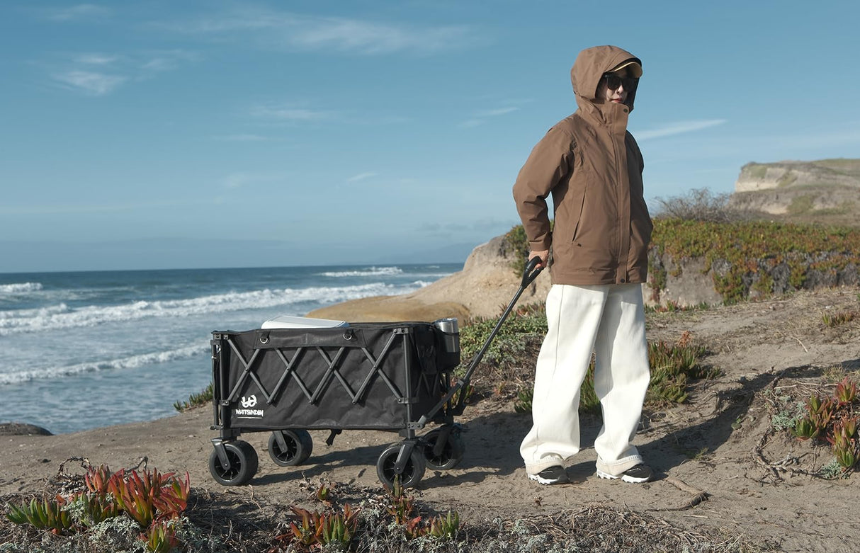 Whitsunday Collapsible Folding Wagon with Table,Heavy Duty Utility Beach Wagons with Opened Tailgate and All-Terrain Wheels for Camping,Garden,Sports Grey