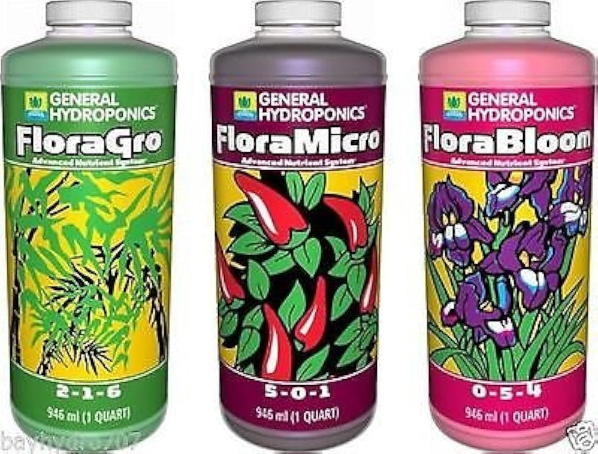 General Hydroponics GH Flora Series 32oz Quarts Trio FloraMicro FloraGrow FloraBloom
