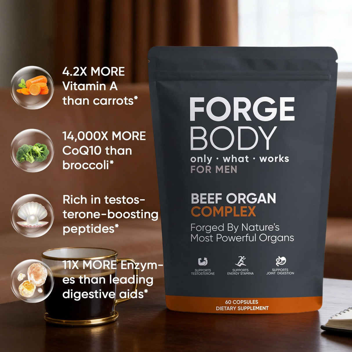 KXVUDE Forgebody Beef Organ Complex Capsules, Grass Fed & Pasture Raised - Total Body Wellness & Performance, Immune Support, Gluten-Free, Non-GMO, 60 Count (1)