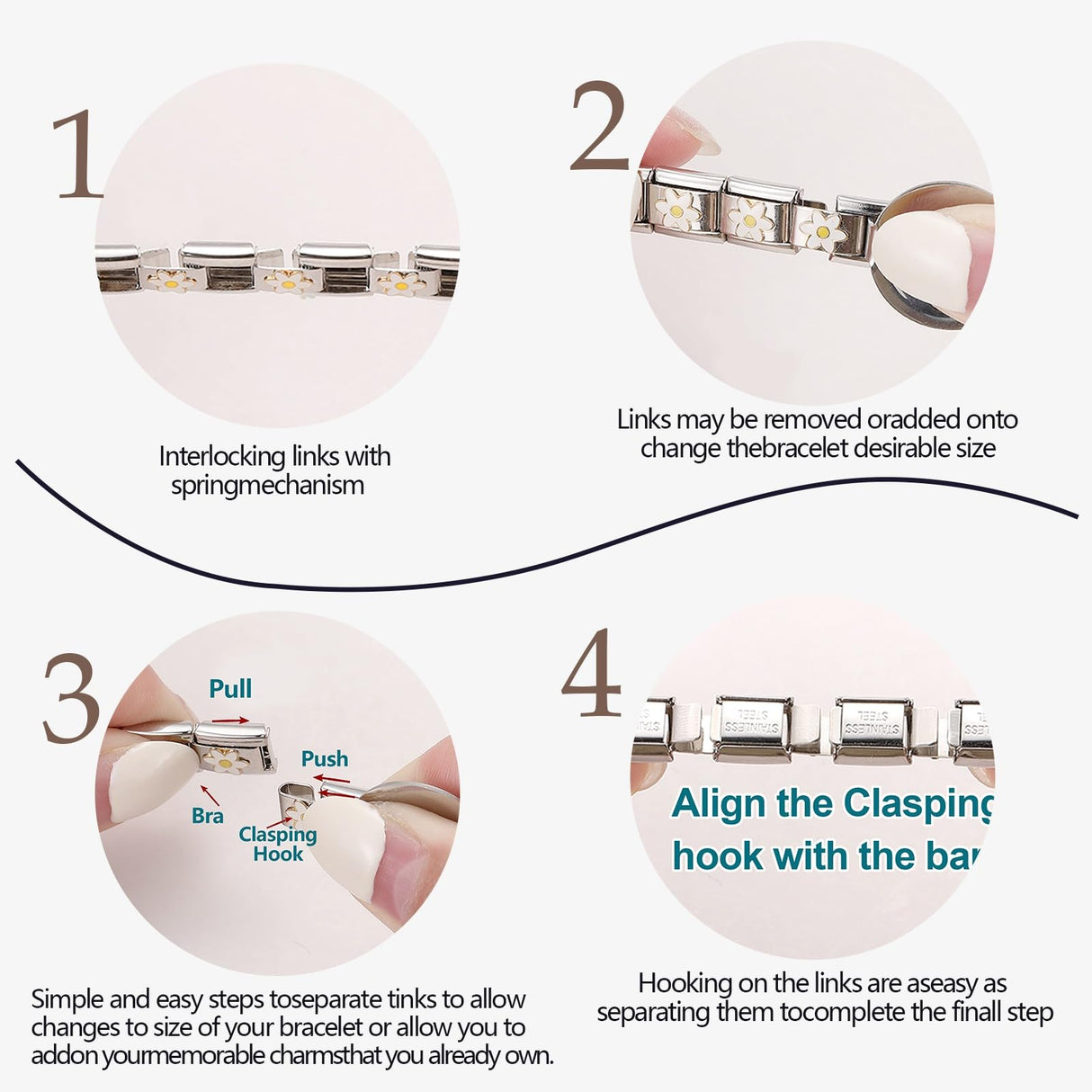 ITingstere Italian Charms Bracelet Sets with 1Pcs Gold Brascelet,20Pcs Charms and Opening Tools,9mm Italian Modular Charm Bracelet Link Handmade