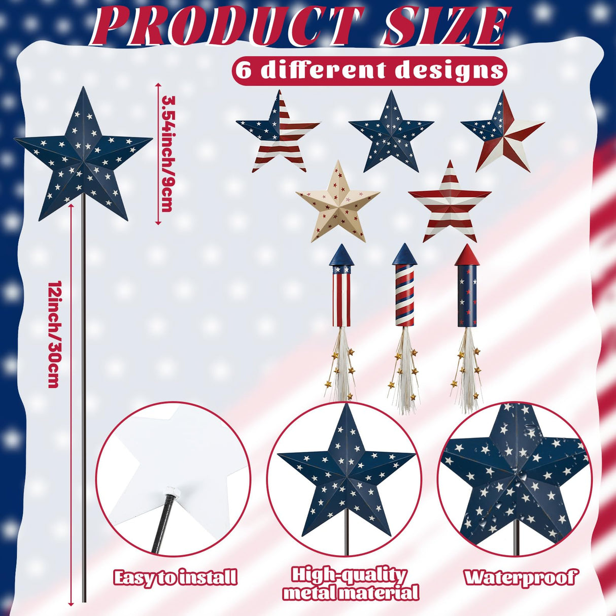 Shimeyao 8 Pcs Metal 4th of July American Garden Stakes Patriotic Metal Garden Signs 12 Inch Barn Star Independence Day Yard Signs Outdoor Decor for Home Lawn Porch Holiday Front Backyard