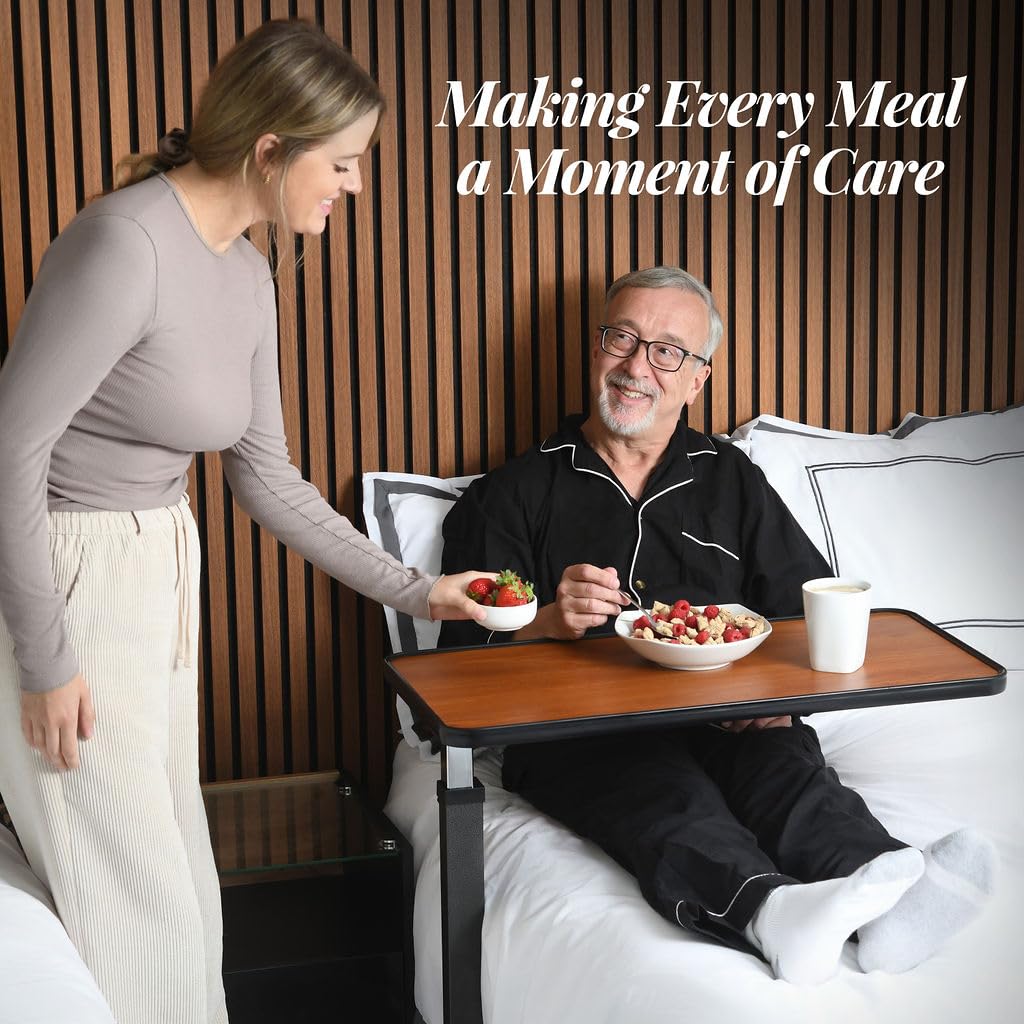 Medical king Adjustable Overbed Bedside Table with Wheels Bed Desk Over Bed with Wheels Hospital Table for Hospital and Home Use