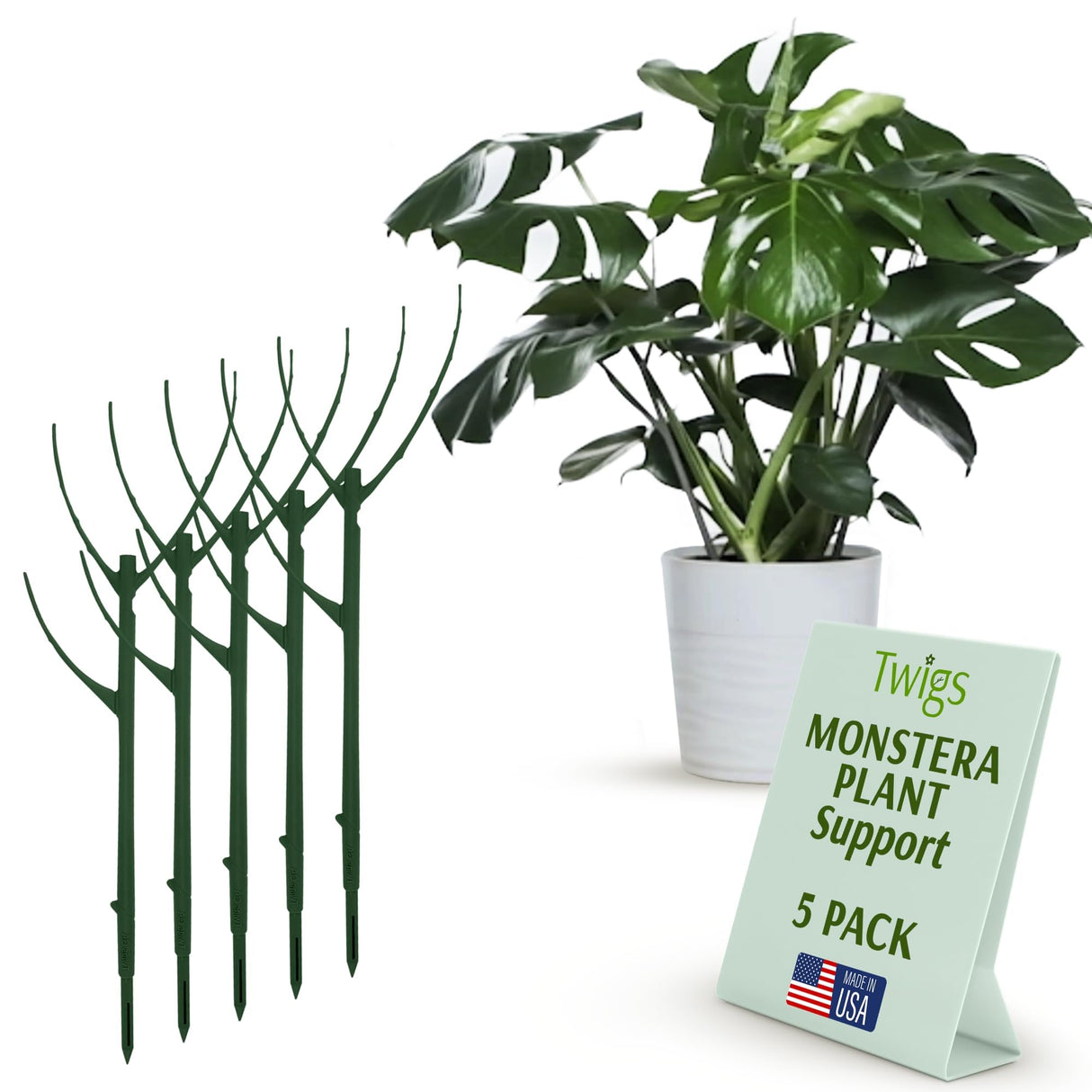 Stackable Monstera Plant Support Stakes, Monstera Dark Green, 5-Pack, 17" L