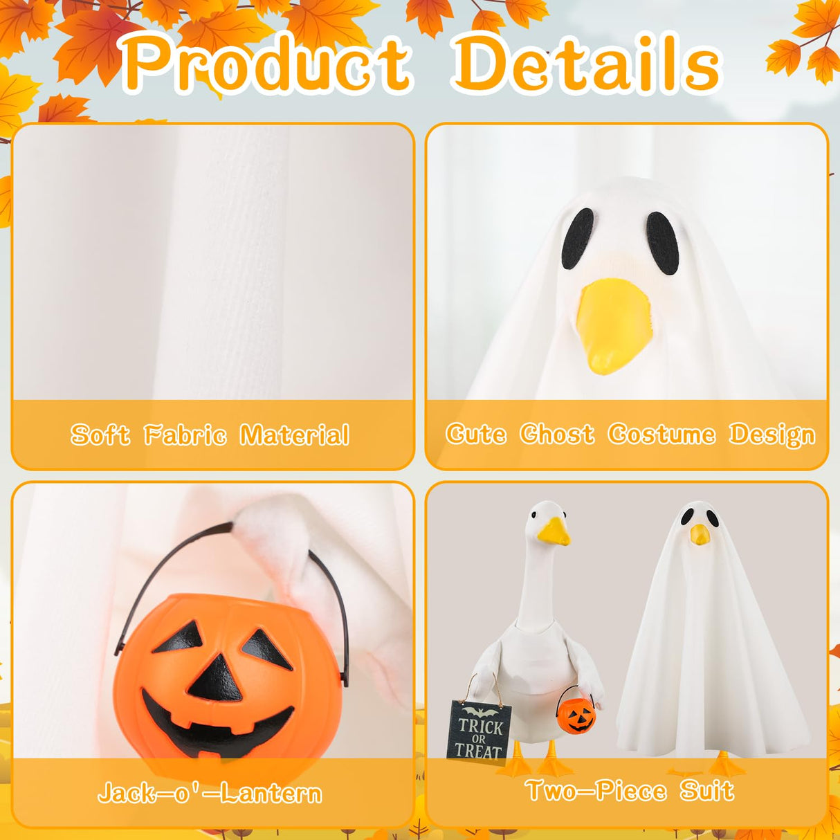 Aymolas Halloween Goose Outfit Ghost Porch Outfits Yard Statue Clothes Silly Lawn Goose Costume for 23'' Plastic/Cement Statues Patio Lawn Decor