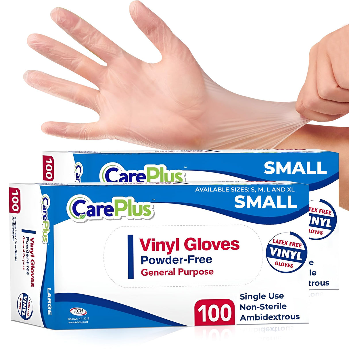 CARE PLUS Vinyl Gloves Clear Small Size 200 Count | Heavy Duty, Non-Sterile, Powder-Free, Latex-Free Rubber | Food Prep, Kitchen & Cleaning Gloves, Ideal for Professional Use