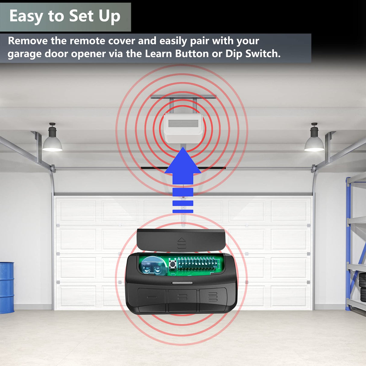 Universal Garage Door Opener Remote Compatible with LiftMaster Chamberlain Genie Craftsman Linear Wayne Dalton Overhead Garage Door Opener has Learn Button or Dip Switch (2 Pack)