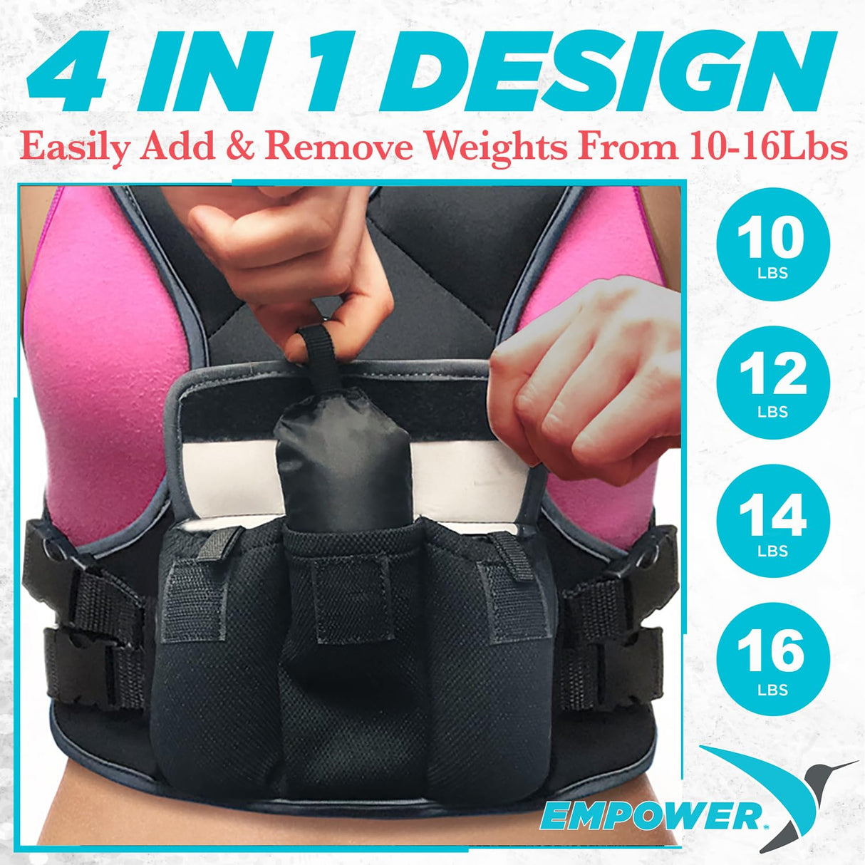 Empower Weighted Vest for Women - Workout Vest - Fixed 8lbs or Adjustable 10-12-14-16lbs - Adds Resistance to Strength Training, Running, Walking & Cardio - Designed To Fit A Woman’s Body