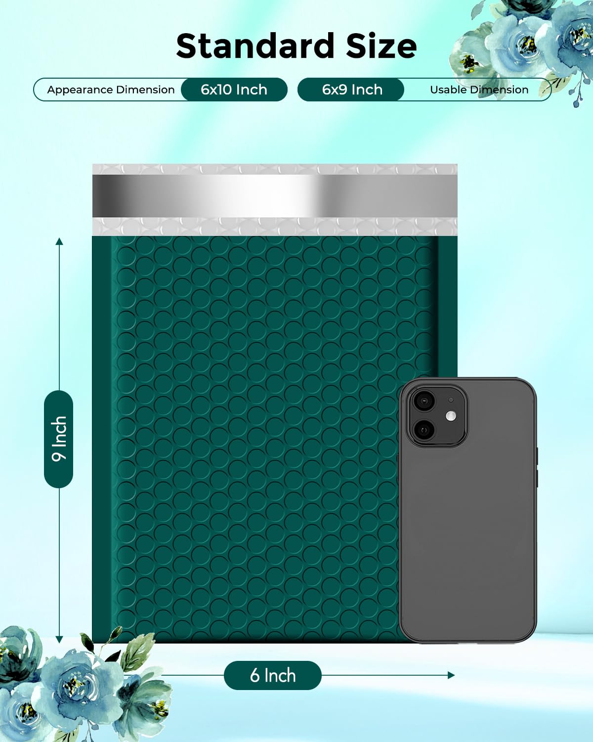 Metronic Bubble Mailers 6x9 Inch 100 Pack Forest Green Usable Size 6x10" Padded Envelopes Self-Sealing Bubble Mailer Perfect for Christmas Gift Packaging, Shipping, Mailing, Small Business Bulk