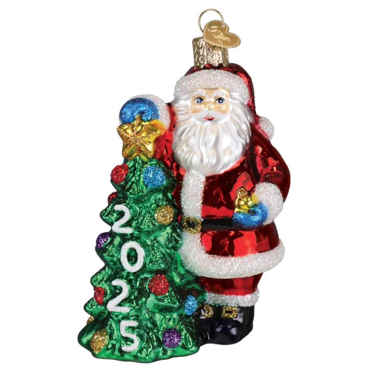 Old World Christmas 2025 Santa with Tree Glass Ornament for Holiday Tree