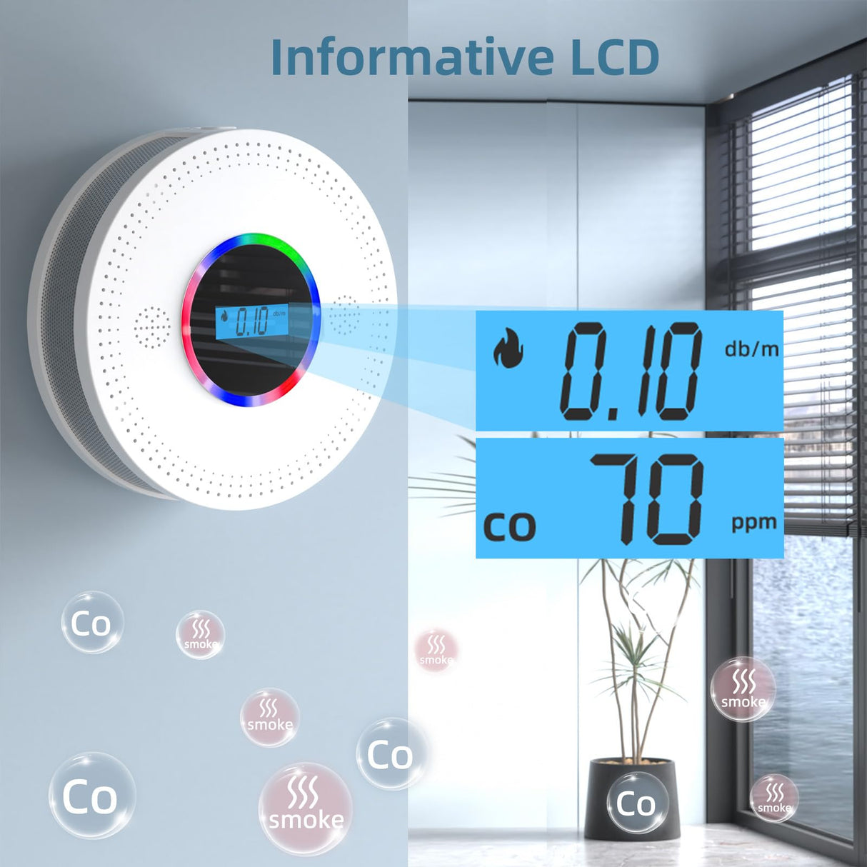 Smoke and Carbon Monoxide Detector, Combination Smoke Alarm and Carbon Monoxide Detector Battery Powered, CO Detector with Sensitive Sensor, LCD Display and Sound Warning