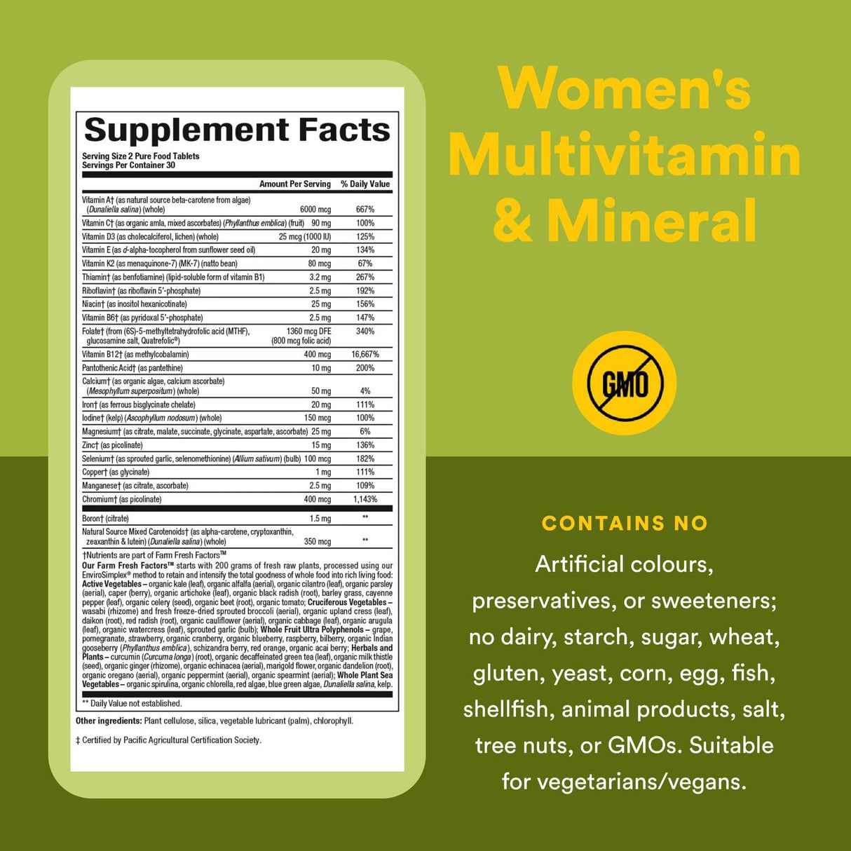 Whole Earth & Sea from Natural Factors, Women's Multivitamin & Mineral, Whole Food Supplement, Vegan, 60 tablets (30 servings)