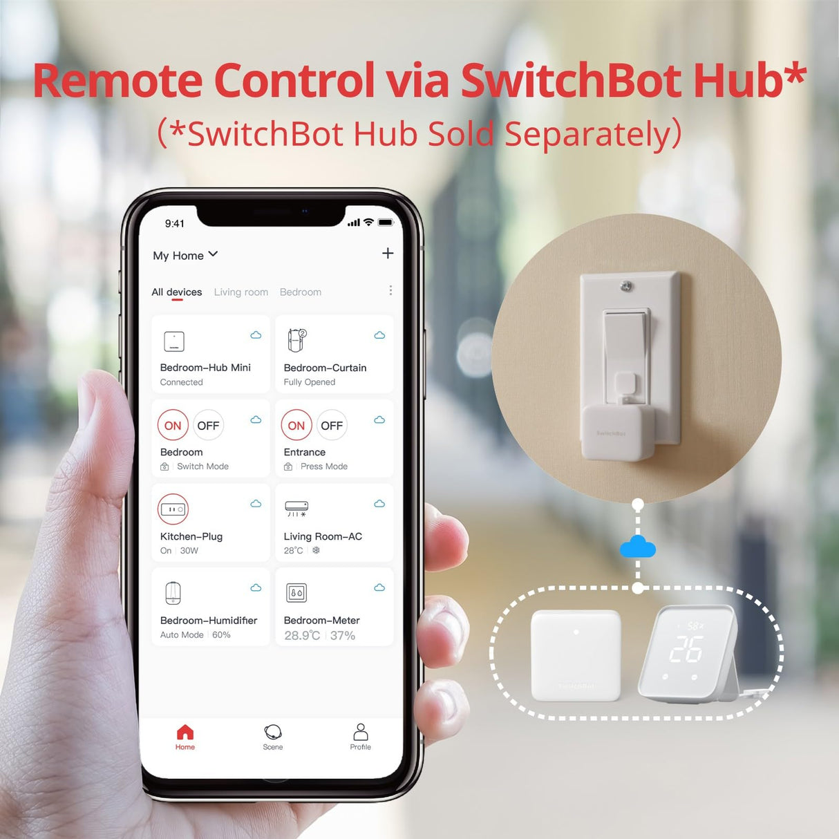 Switchbot Smart Switch Button Pusher (Bluetooth) – Fingerbot for Rocker Switch/One-Way Buttons, App Timer Control, No Wiring, Optional Hub Required for Voice/Remote, White