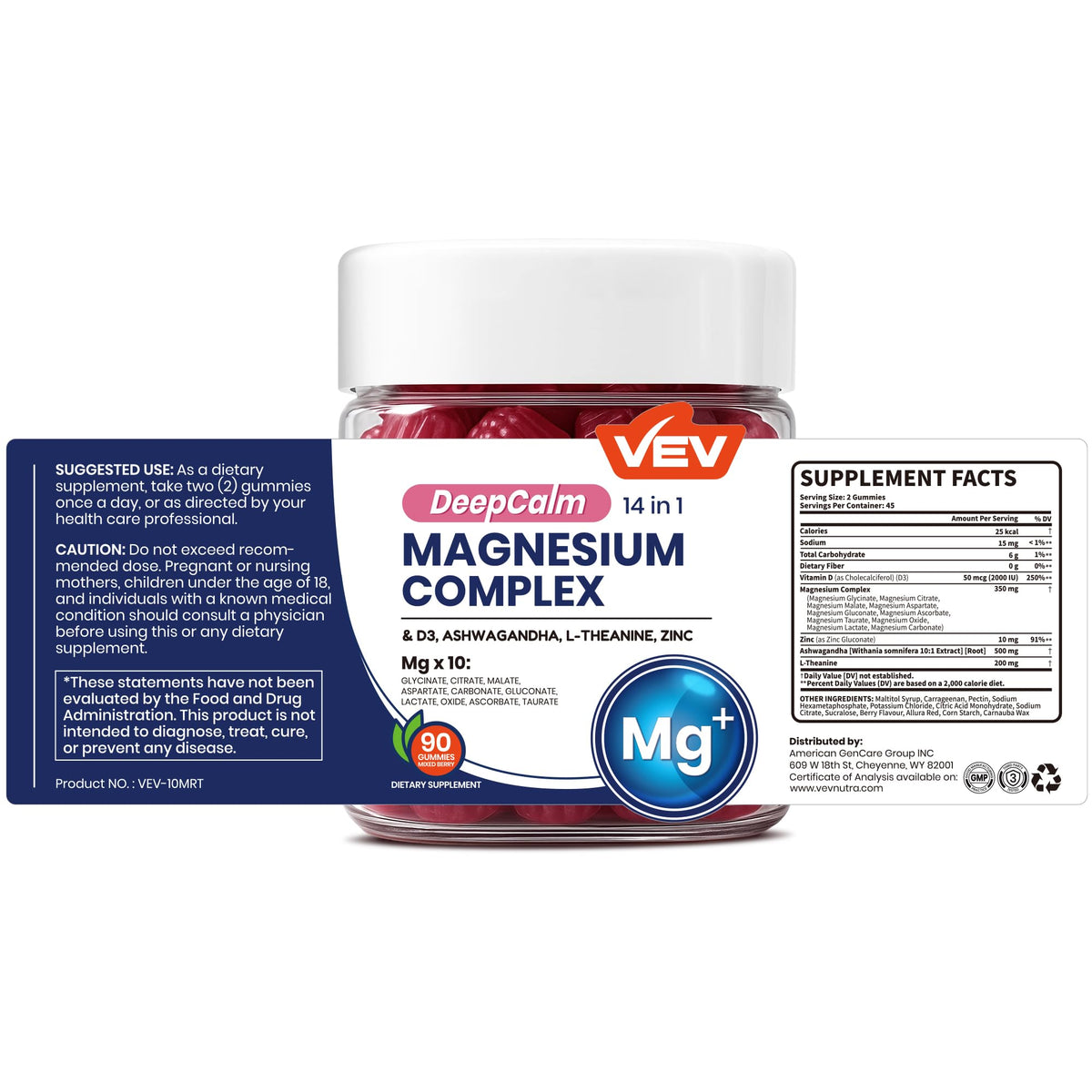 VEV Deep Calm Magnesium Complex 14-In-1 Glycinate Gummies For Women and men