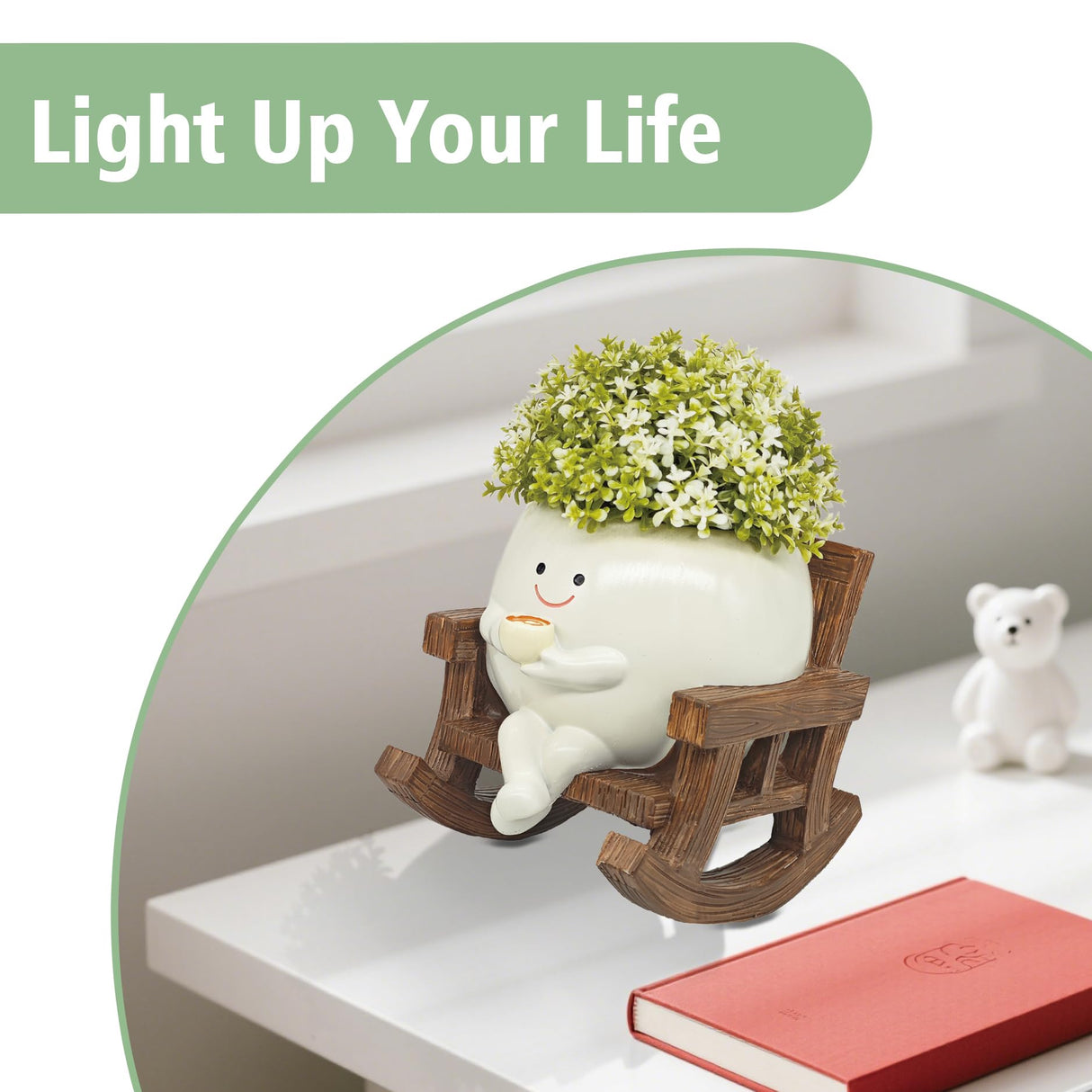 Smiley Face Planter Pot, Cute Coffee Plant Pots for Indoor Outdoor,Unique Rocking Chair Plant Pot for Succulents Plants Live with Drainage Hole,Gift IdeaI for Mother and Appreciation Christmas (Large)