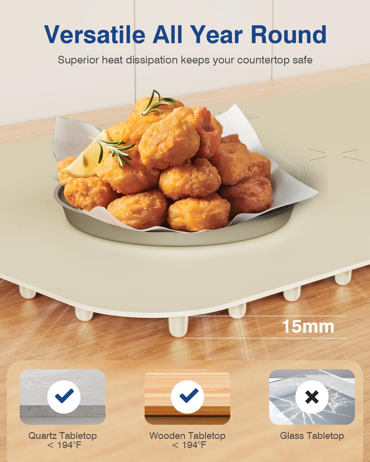 Voriah Warming Mat for Food,27.5x15.7" Large Electric Buffet Warming Tray, 7 Temp Levels, 99H Continuous Heat, ℉/℃ Switch, Patented Fast-Heat Design for Parties, Family Meals, Daily Use Apricot