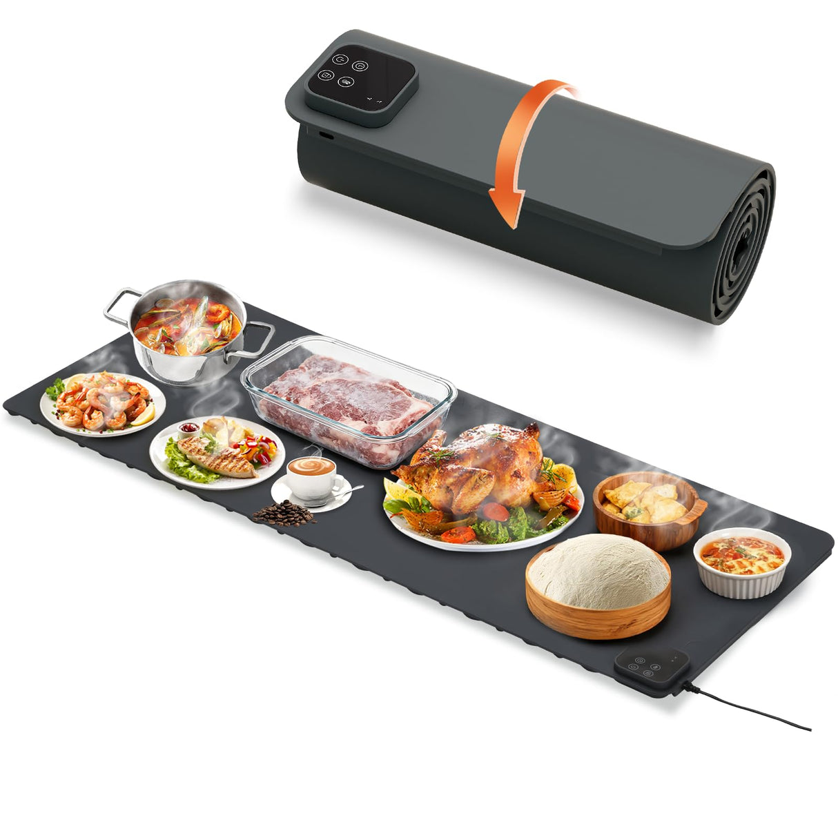 Mariocsa Warming Mat for Food, (XXXL 47"x15") Electric Food Warming Mat Tray, 450W Rapid Full Heating in 8s, 7 Adjustable Temp Settings & 1-8H Timer, Food Warmer Mat for Home, Buffets, Parties