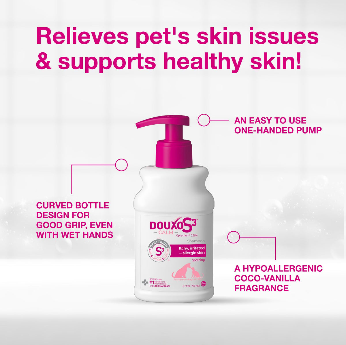 Douxo S3 Calm Dog Shampoo for Itchy Skin Relief, Dog Shampoo for Allergies and Itching, Soothes Itchy, Irritated or Allergic Skin For Dogs and Cats, 6.7 fl oz