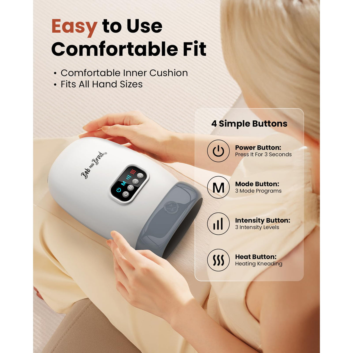 BOB AND BRAD Hand Massager with Heat and Compression, FSA HSA Eligible, Mothers Day Gifts for Mom, H60 Cordless Hand Massager for Arthritis and Carpal Tunnel, Pain Relief Heated Wrist Finger Massage