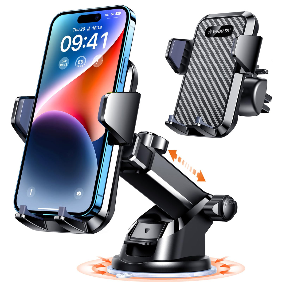 VANMASSใ85+LBS Strongest Suction & Military-Grade Ultimate Car Phone MountใPatent Safety Certsใ Cell Phone Holder for Dash Windshield Vent for iPhone 18 17 Pro Max Automobile Interior Sets, Ink Black