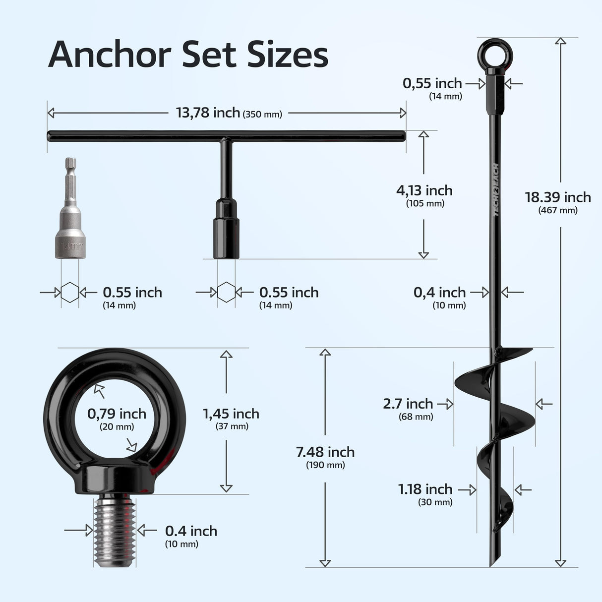 Ground Anchor Heavy Duty 18 inch - Earth Anchor Screw in Kit 4 Pack - Tie Down Swing Set Anchors - Auger Spiral Trampoline Stakes High Wind - Camping Carport Canopy Tent Stakes for Tree Shed Dog Sand