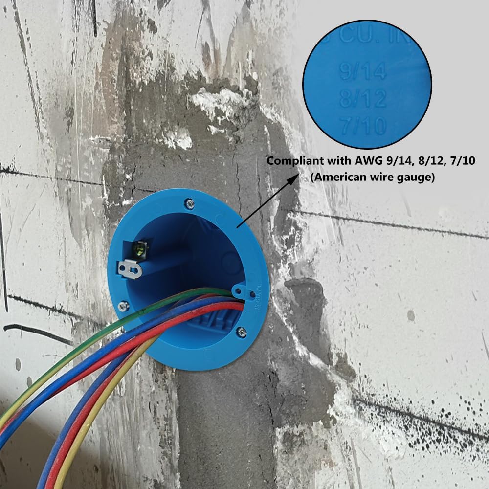 XGGYA Ceiling Light Junction Box,4" Junction Box Round Electrical Box with Adjustable Tabs,Ground Lug and Living Hinges,18 Cubic Inches,1-Gang(Pack of 3)