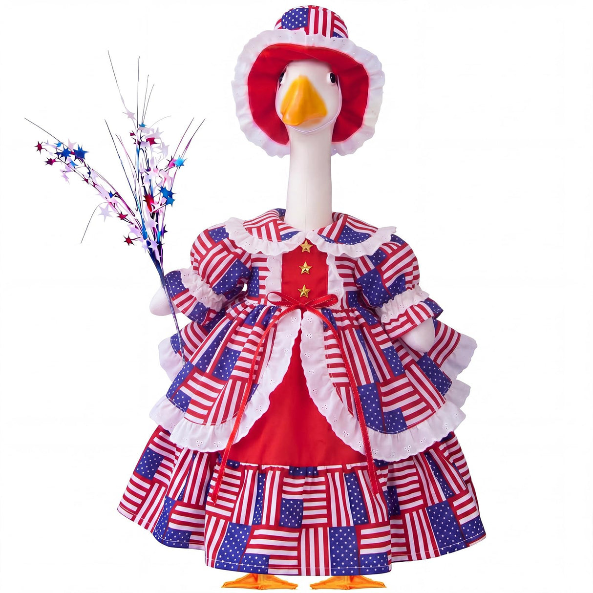 FuWeave 4th of July Porch Goose Outfit for 23'' Plastic Patriotic Cement Goose Statue Clothes Skirt Costume for Independence Day Outdoor Patio Yard Lawn Decor(Style3)
