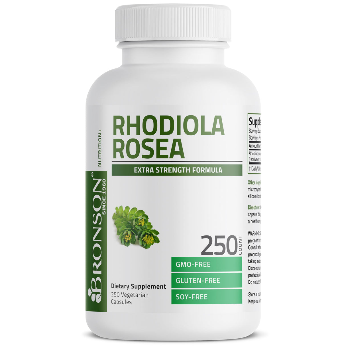 Bronson Rhodiola Rosea Vegetarian Capsules - Adaptogenic Herb - Brain, Stress & Mood Support - Non-GMO, 250 Count