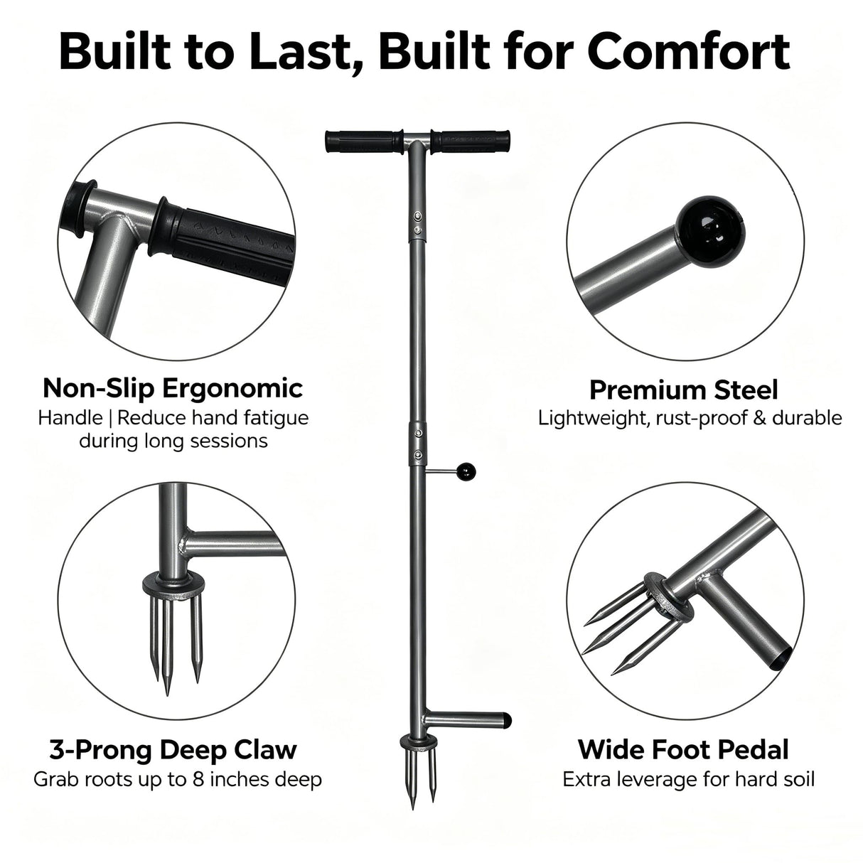 OUTUQ Stand-Up Weed Puller Tool - Stainless Steel with Ergonomic Handle & Foot Pedal