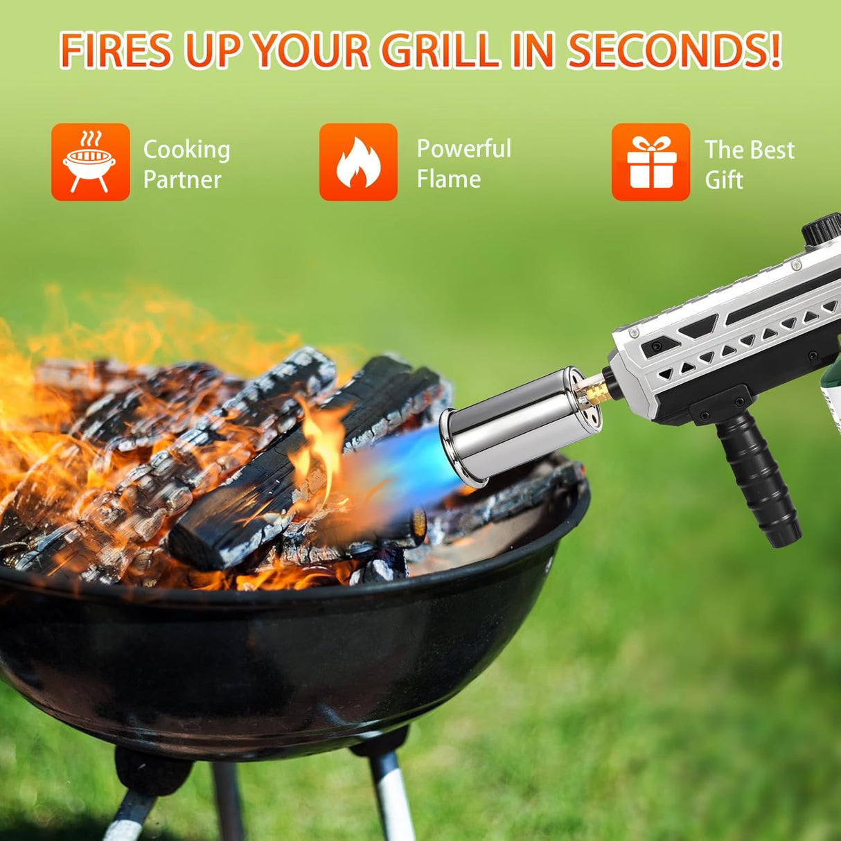 Gutenguy Powerful Propane Grill Torch Gun, Sous Vide Torch With Adjustable Flame, Flamethrower Gun Charcoal Lighter for BBQ, Campfire, Searing Steak, Cooking (Tank Not Included)