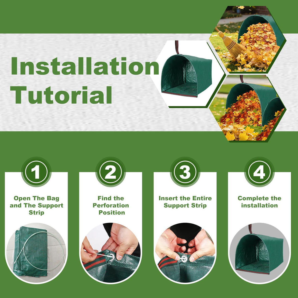 4Pack 40 Gallon Dustpan Type Lawn Bags Reusable Collapsible Heavy Duty Leaf Bags Yard Waste bags Collecting Leaves Lawn Grass Branches