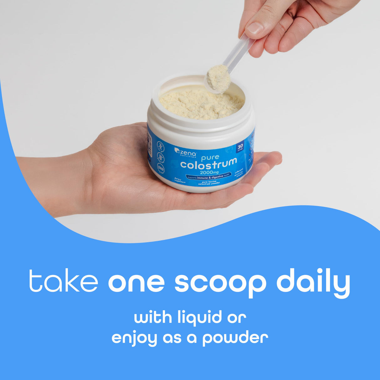 Zena Nutrition Bovine Colostrum Powder Supplement, 2000mg Pure Colostrum, Supports Immune and Digestive Health, Promotes Gut Health, Keto, Gluten Free, Fat Free, Grass Fed, Unflavored, 30 Servings