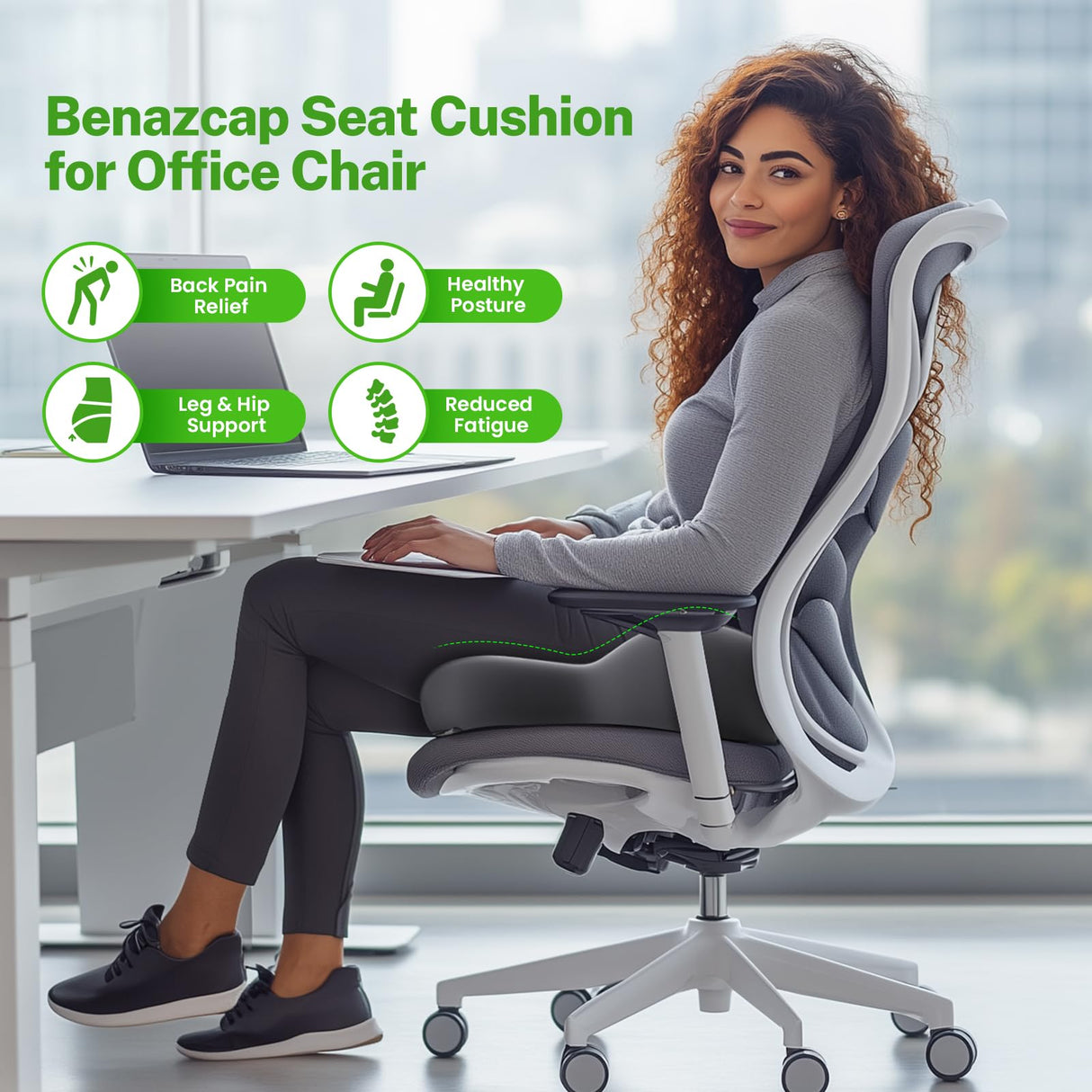 Benazcap X Large Seat Cushion for Sciatica Pain Relief, 2024 Upgraded Seat Cushions for Office Chairs, Desk Chair Cushions/Office Chair Cushion, Tailbone Pain Relief Cushion for Car/Wheelchair