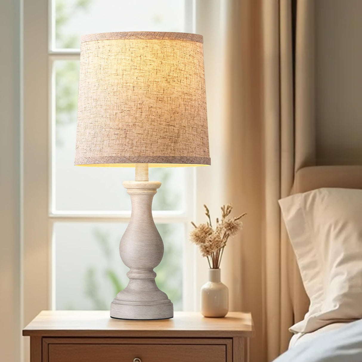 Seealle Farmhouse Table Lamps Set of 2 - Rustic Bedroom Lamps for Living Room, 22" Boho Bedside Lamp for Night Stands End Table Office Desk Lamp Nightstand Clearance Decorating with Linen Shades