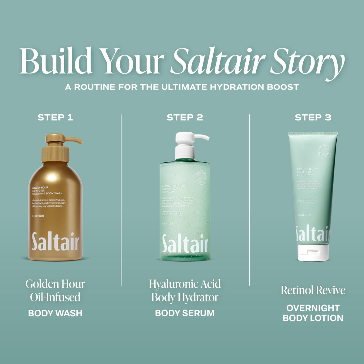 Saltair Hyaluronic Acid Body Serum | Fragrance-Free HA Hydrator | 13 oz
