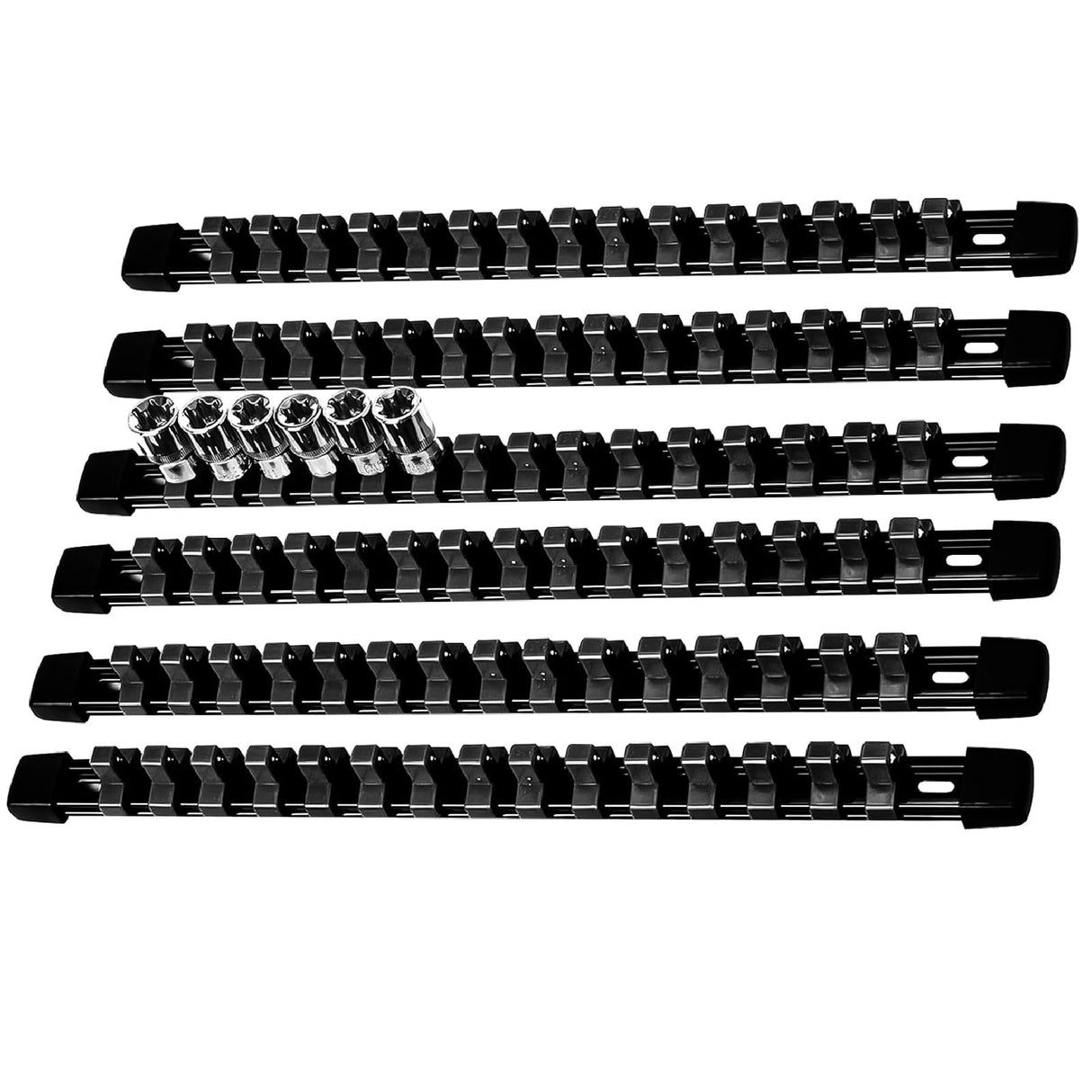 AMM 6-Piece Socket Organizer,3/8 inch Drive ABS Tools-Socket Holder,Heavy Duty Socket Racks,Premium Quality Socket Clip Rail Holder,The best tool trays in the garage