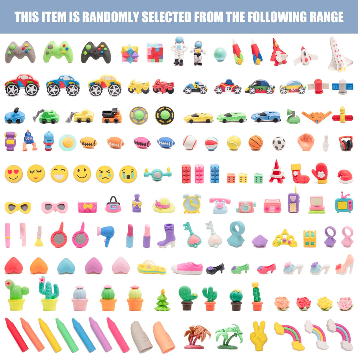 CLOCK KING 240pcs 3D Cute Kids Erasers, Random Desktop Pet Toys Gifts, Classroom Rewards Kids Party Gifts, Various Styles Such as Animals, Food, Plants, Space, Princess, Sports, Halloween, Christmas