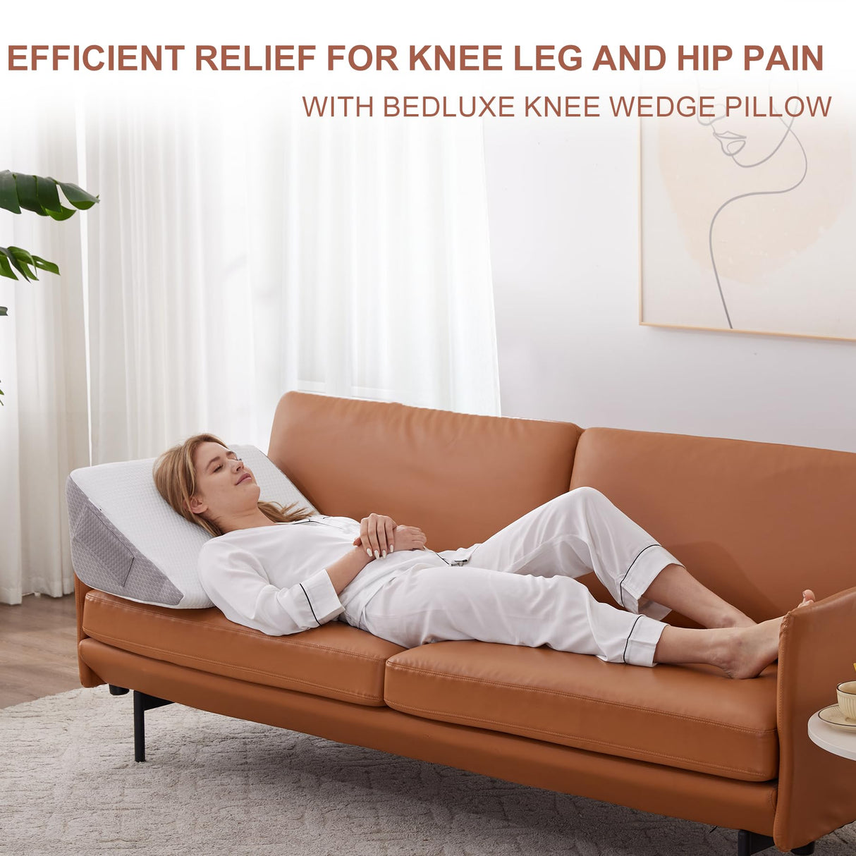 Bedluxe Knee Pillow for Back Sleeping, Leg Pillow Knee Wedge Pillow, Memory Foam Wedge Pillows for Legs Post Surgery, Triangle Pillow for Knee Support, Leg Elevation, Knees Hip Back Pain Relief, White