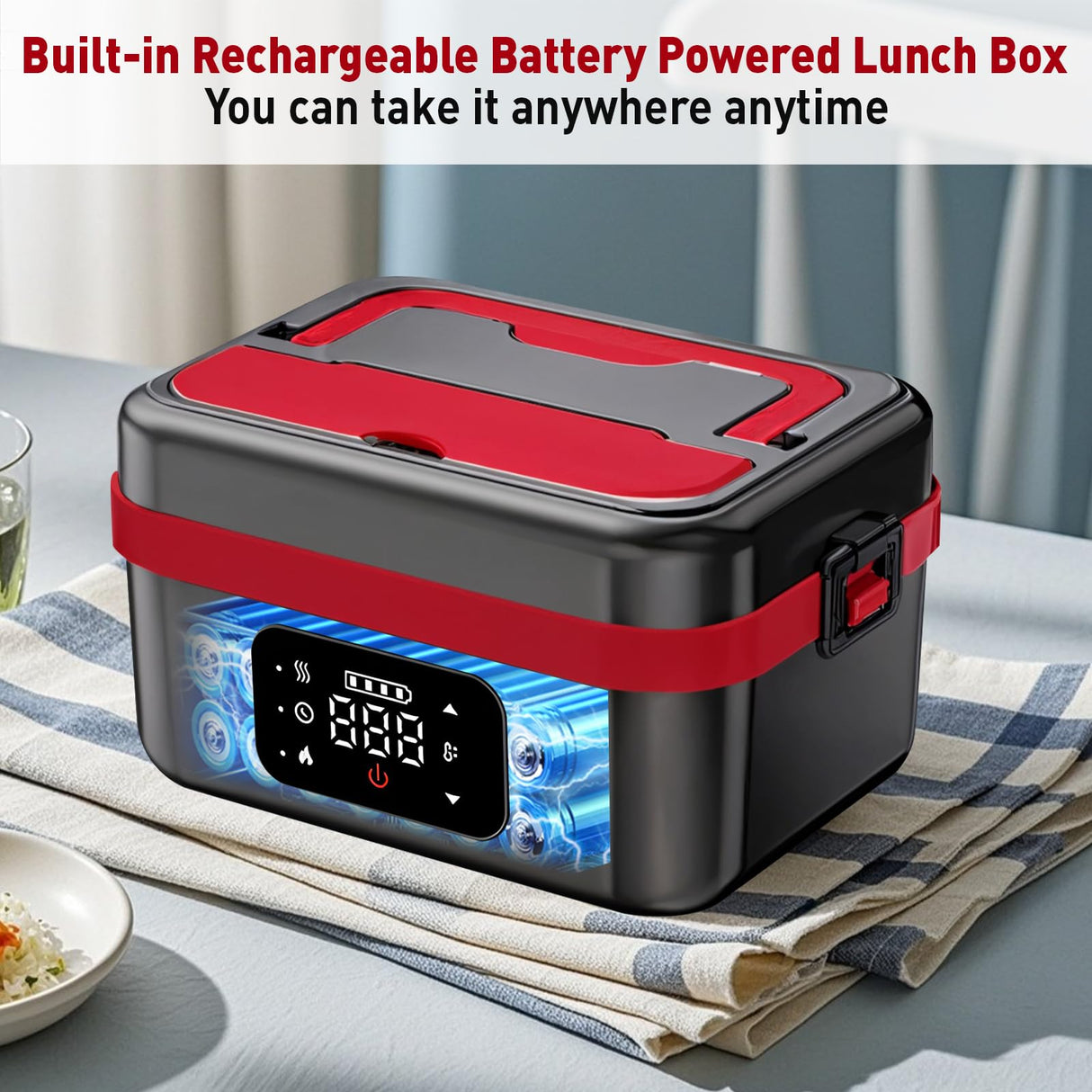 JingHua Cordless Electric Heated Lunch Box for Men Women, 1L Rechargeable Lunch Box Self-Heating Food Warmer with Keep Warm Function Ideal for Indoor Outdoor Work Office Camping Travel