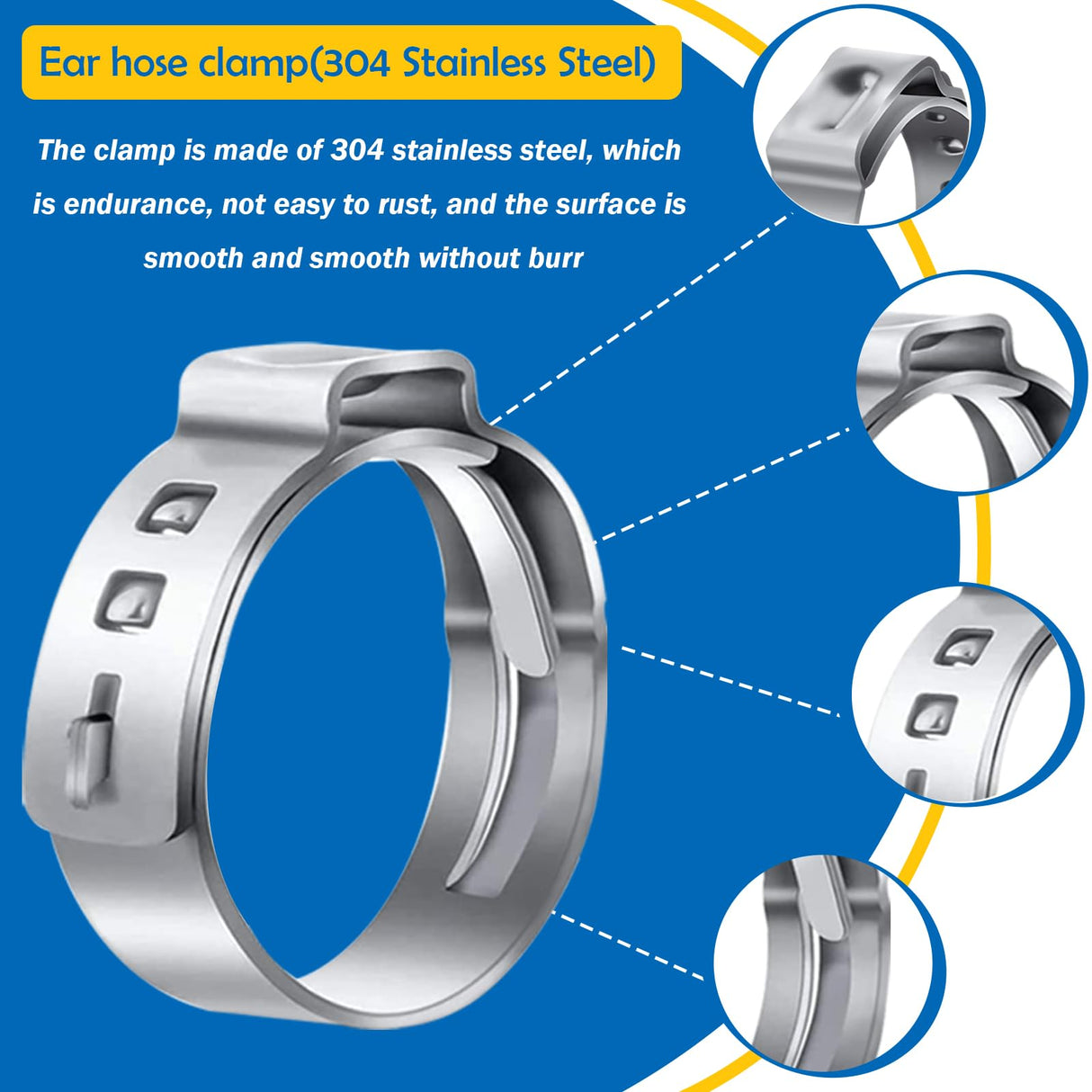 Seept 115Pcs 10-Sizes 304 Stainless Steel Single Ear Hose Clamps with Ear clamp plier 6-28.6mm Crimp Hose Clamps Assortment Kit for Auto/Home Appliance/Pipe/Fuel Line Stepless hose clamp with pincer