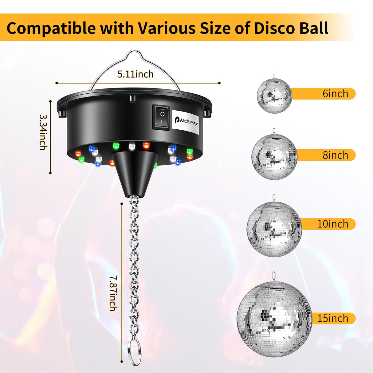 Disco Ball Motor with Light, Party Lights with Remote,6-12RPM Adjustable Speed Rotating Disco Motor,for 4''~ 24'' Mirror Ball, DJ Bands KTV Bar Christmas Birthday Wedding Outdoors Party Decor