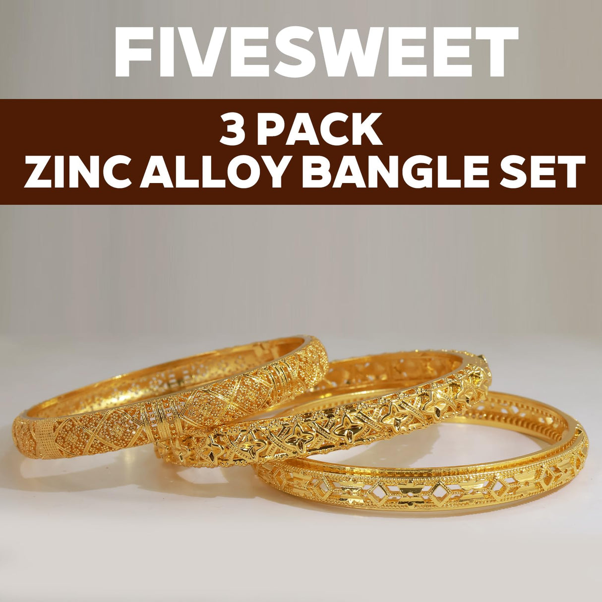 3 Pack 18K Gold Plated Dubai Gold Bangle Bracelet Jewelry Set for Women